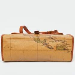 Alviero Martini 1A Classe Tan Geo Print Coated Canvas and Leather Buckle Flap Shoulder Bag
