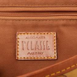 Alviero Martini 1A Classe Tan Geo Print Coated Canvas and Leather Buckle Flap Shoulder Bag