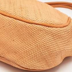 Pre Owned Alviero Martini 1A Classe Orange/Tan Geo Print Coated Canvas and Woven Leather Zip Tote