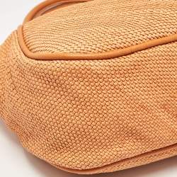 Pre Owned Alviero Martini 1A Classe Orange/Tan Geo Print Coated Canvas and Woven Leather Zip Tote