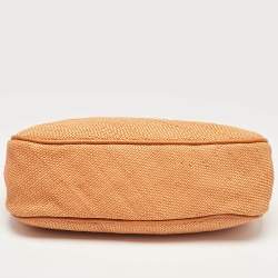 Pre Owned Alviero Martini 1A Classe Orange/Tan Geo Print Coated Canvas and Woven Leather Zip Tote