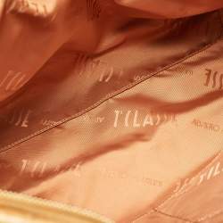 Pre Owned Alviero Martini 1A Classe Orange/Tan Geo Print Coated Canvas and Woven Leather Zip Tote