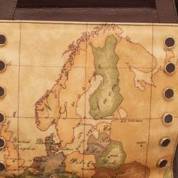 Pre Owned Alviero Martini 1A Classe Tan/Black Geo Print Coated Canvas and Leather Studded Tote