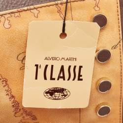 Pre Owned Alviero Martini 1A Classe Tan/Black Geo Print Coated Canvas and Leather Studded Tote