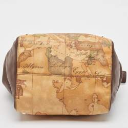 Pre Owned Alviero Martini 1A Classe Tan/Black Geo Print Coated Canvas and Leather Studded Tote