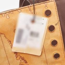 Pre Owned Alviero Martini 1A Classe Tan/Black Geo Print Coated Canvas and Leather Studded Tote