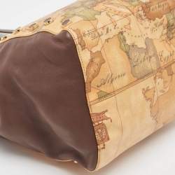 Pre Owned Alviero Martini 1A Classe Tan/Black Geo Print Coated Canvas and Leather Studded Tote