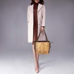 Pre Owned Alviero Martini 1A Classe Tan/Black Geo Print Coated Canvas and Leather Studded Tote