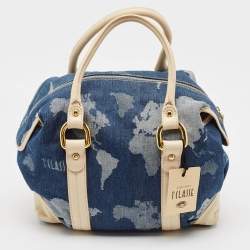 Pre Owned Alviero Martini 1A Classe Blue/Beige Denim and Leather Boston Bag