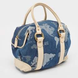 Pre Owned Alviero Martini 1A Classe Blue/Beige Denim and Leather Boston Bag