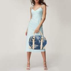 Pre Owned Alviero Martini 1A Classe Blue/Beige Denim and Leather Boston Bag