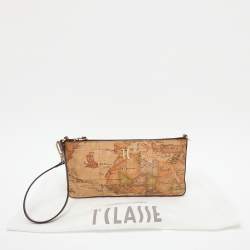 Pre Owned Alviero Martini 1A Classe Brown Geo Print Leather Clutch Wristlet Clutch