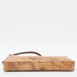 Pre Owned Alviero Martini 1A Classe Brown Geo Print Leather Clutch Wristlet Clutch