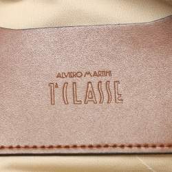 Pre Owned Alviero Martini 1A Classe Brown Geo Print Leather Clutch Wristlet Clutch