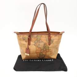 Alviero Martini 1A Classe Beige Geo Classic Printed Coated Canvas and Leather Tote