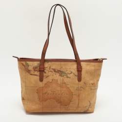 Alviero Martini 1A Classe Beige Geo Classic Printed Coated Canvas and Leather Tote