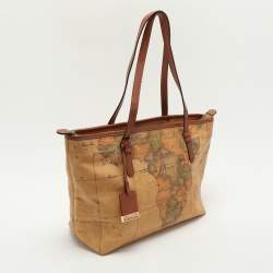 Alviero Martini 1A Classe Beige Geo Classic Printed Coated Canvas and Leather Tote