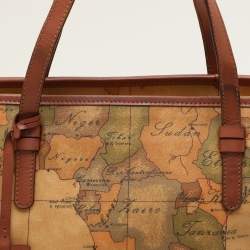 Alviero Martini 1A Classe Beige Geo Classic Printed Coated Canvas and Leather Tote