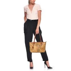 Alviero Martini 1A Classe Beige Geo Classic Printed Coated Canvas and Leather Tote