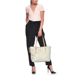 Pre Owned Alviero Martini 1A Classe White Geo Printed Coated Canvas and Leather Tote