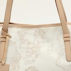 Pre Owned Alviero Martini 1A Classe White Geo Printed Coated Canvas and Leather Tote
