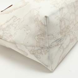 Pre Owned Alviero Martini 1A Classe White Geo Printed Coated Canvas and Leather Tote