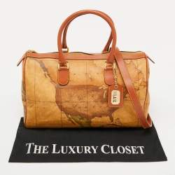 Alviero Martini 1A Classe Tan Geo Classic Print Coated Canvas and Leather Boston Bag