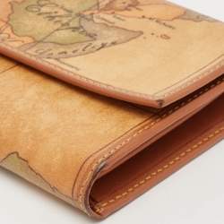 Alviero Martini 1A Classe Tan Geo Print Coated Canvas and Leather Flap Continental Wallet