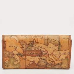 Alviero Martini 1A Classe Tan Geo Print Coated Canvas and Leather Flap Continental Wallet