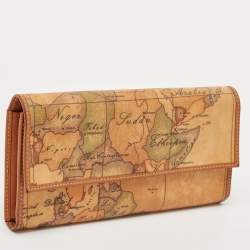 Alviero Martini 1A Classe Tan Geo Print Coated Canvas and Leather Flap Continental Wallet