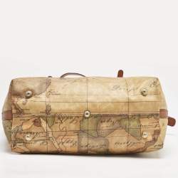 Alviero Martini 1A Classe Tan Coated Canvas and Leather Geo Print Zip Tote