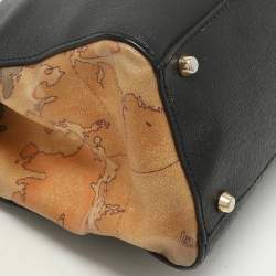 Alviero Martini 1A Classe Black Coated Canvas and Leather Satchel