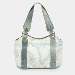 Alviero Martini 1A Classe Blue Geo Print Coated Canvas Vintage Shoulder Bag
