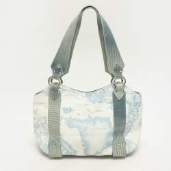 Alviero Martini 1A Classe Blue Geo Print Coated Canvas Vintage Shoulder Bag