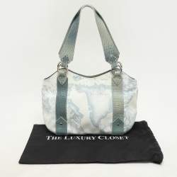 Alviero Martini 1A Classe Blue Geo Print Coated Canvas Vintage Shoulder Bag