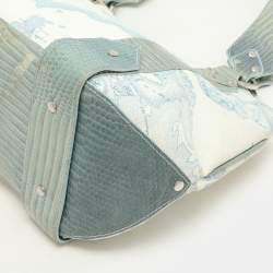 Alviero Martini 1A Classe Blue Geo Print Coated Canvas Vintage Shoulder Bag