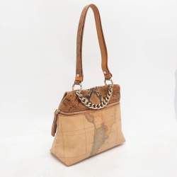 Alviero Martini 1A Classe Tan Geo Canvas and Python Embossed Leather Top Handle Bag