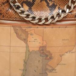 Alviero Martini 1A Classe Tan Geo Canvas and Python Embossed Leather Top Handle Bag