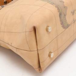 Alviero Martini 1A Classe Tan Geo Canvas and Python Embossed Leather Top Handle Bag