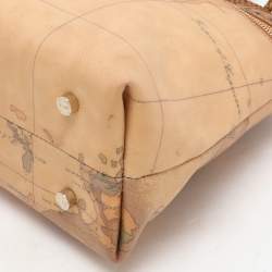 Alviero Martini 1A Classe Tan Geo Canvas and Python Embossed Leather Top Handle Bag