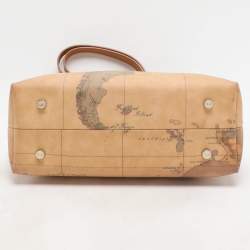 Alviero Martini 1A Classe Tan Geo Canvas and Python Embossed Leather Top Handle Bag
