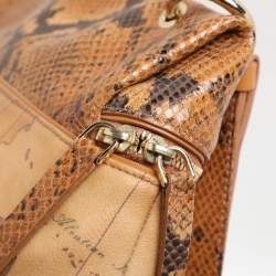 Alviero Martini 1A Classe Tan Geo Canvas and Python Embossed Leather Top Handle Bag