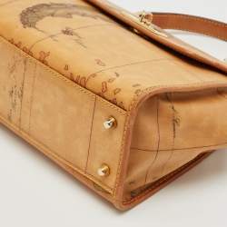 Alviero Martini 1A Classe Tan Geo Print Coated Canvas and Leather Flap Top Handle Bag