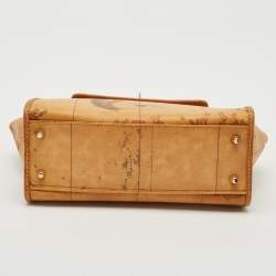 Alviero Martini 1A Classe Tan Geo Print Coated Canvas and Leather Flap Top Handle Bag