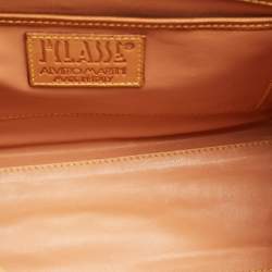 Alviero Martini 1A Classe Tan Geo Print Coated Canvas and Leather Flap Top Handle Bag