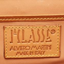 Alviero Martini 1A Classe Tan Geo Print Coated Canvas and Leather Flap Top Handle Bag
