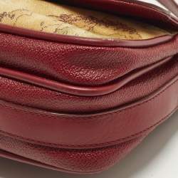 Pre Owned Alviero Martini 1A Classe Red/Tan Geo Print Coated Canvas and Leather Crossbody Bag