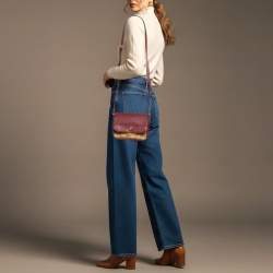 Pre Owned Alviero Martini 1A Classe Red/Tan Geo Print Coated Canvas and Leather Crossbody Bag