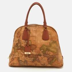 Pre Owned Alviero Martini 1A Classe Beige/Brown Geo Print Coated Canvas and Leather Dome Satchel