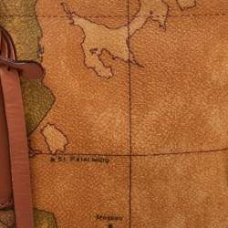 Pre Owned حقيبة ساتشيل الفييرو ماركيني 1A كلاسيه قماش مطلي وجلد بطبعة جغرافية بيج/بني